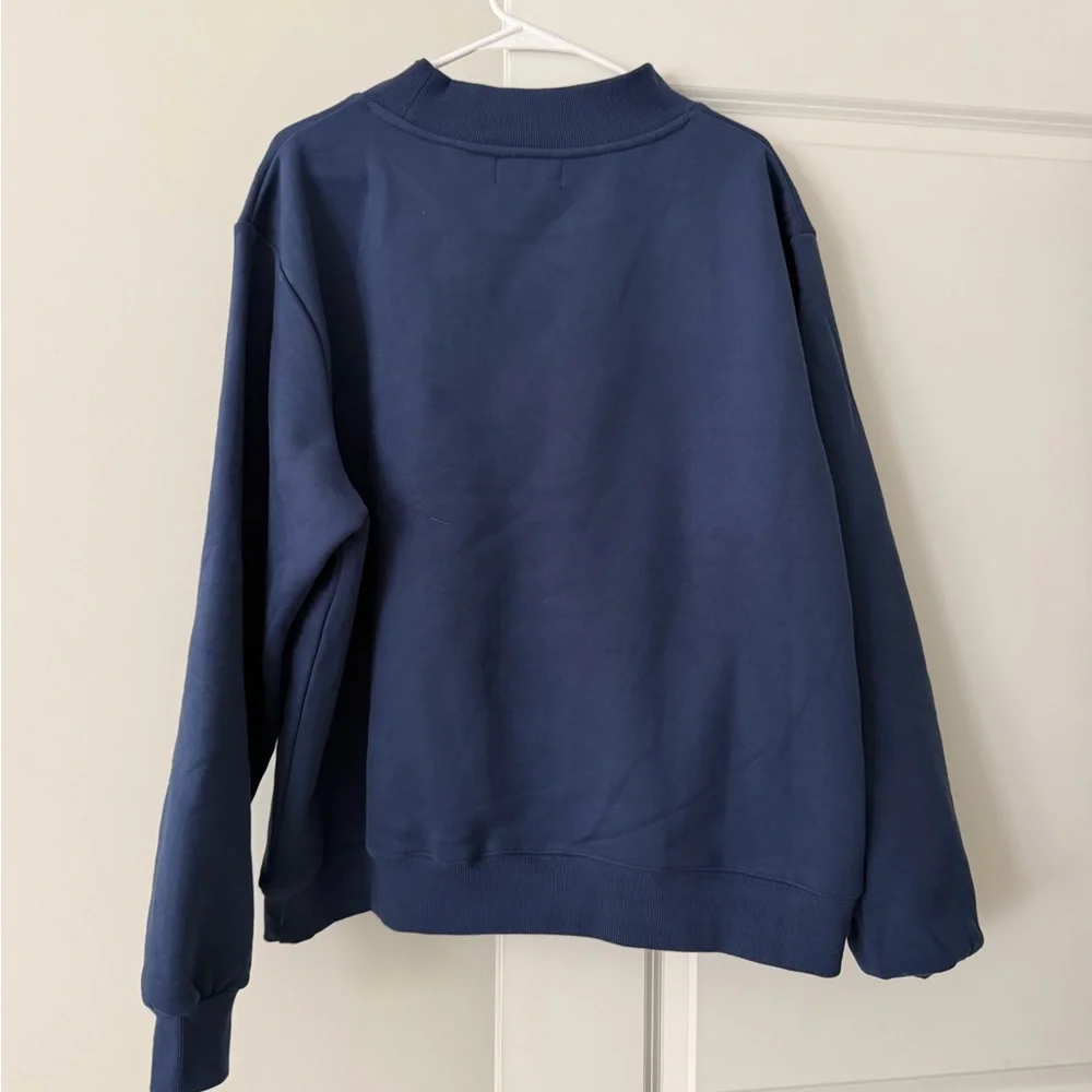 Parke Varsity Mockneck Sweatshirt Denim + White NWT - Picture 7 of 9